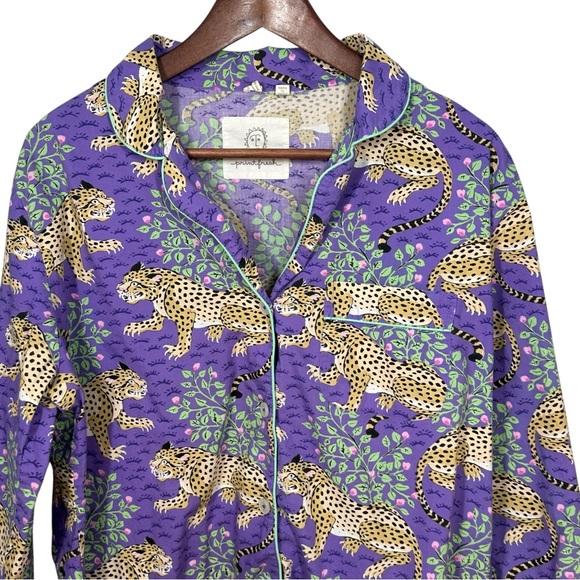 ANTHROPOLOGIE PRINTFRESH Violet Bagheera Cheetah Print Cropped Pajama Set Sz S - Picture 3 of 15